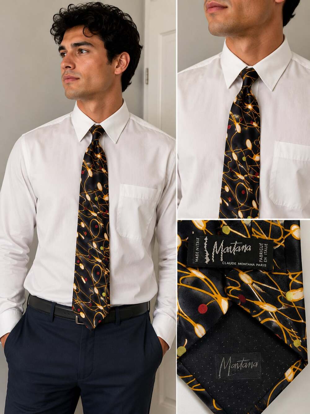 Claude Montana Paris Vintage Silk Necktie Abstract Print